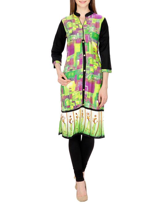 green rayon straight kurta - 11807610 - Very Small Image - 1
