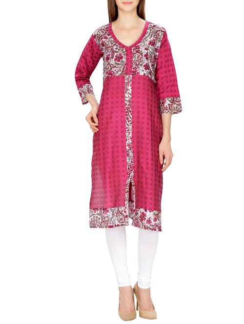 pink cotton straight kurta - 11807637 - Very Small Image - 1