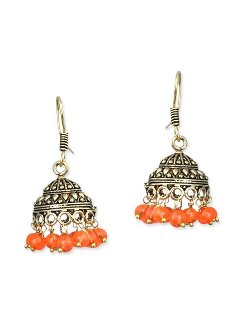 orange brass jhumka earrings - 11807948 - Very Small Image - 1