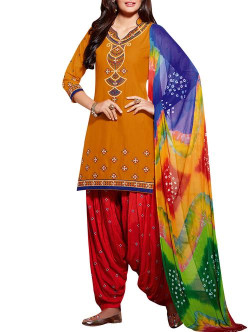 orange cotton dress material - 11809878 - Very Small Image - 1