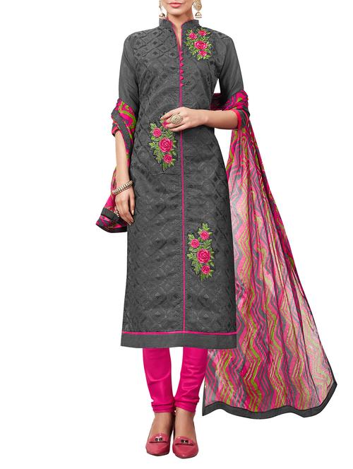 grey cotton dress material - 11809893 - Very Small Image - 1