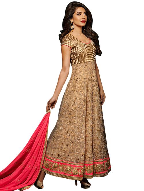 beige net unstitched suit - 11819367 - Very Small Image - 1