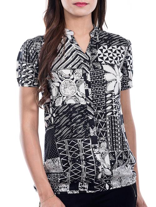 mandarin neck abstract blouson top - 11820626 - Very Small Image - 1