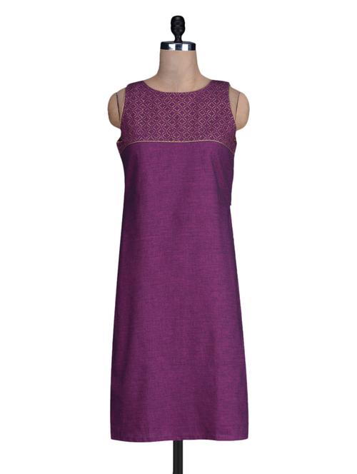 Round neck sleeveless solid purple colout kurta - 1182185 - Very Small Image - 1