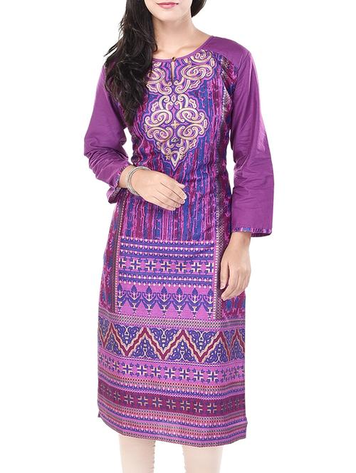 purple cotton straight kurti - 11823715 - Very Small Image - 1