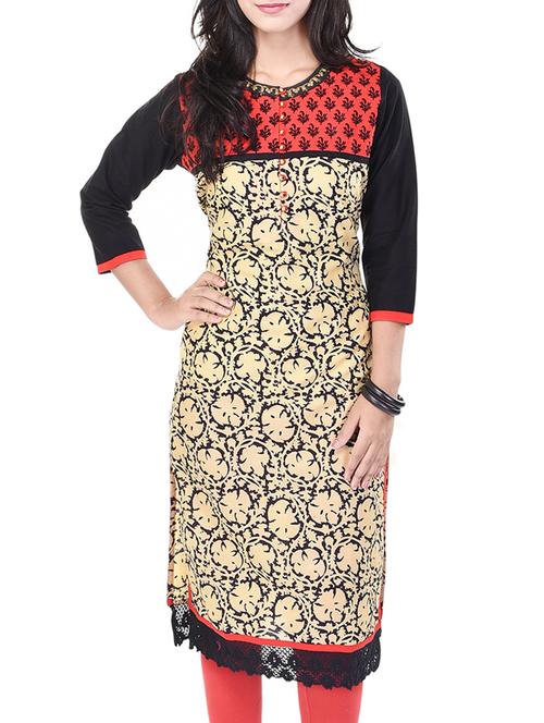 yellow cotton straight kurti - 11823719 - Very Small Image - 1