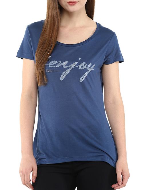 dark blue cotton printed tee - 11824979 - Very Small Image - 1