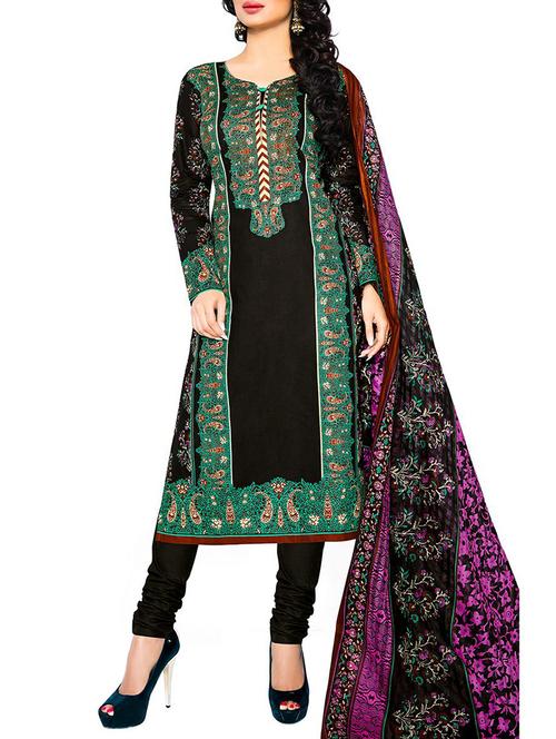 black cotton unstitched suit - 11825507 - Very Small Image - 1