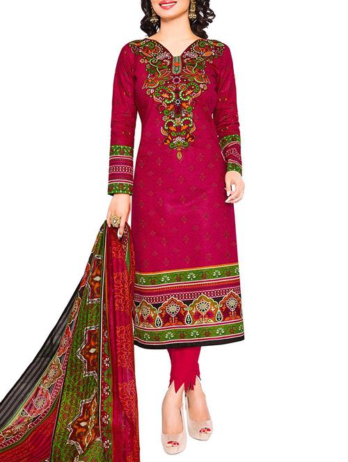 pink cotton unstitched suit - 11825509 - Very Small Image - 1