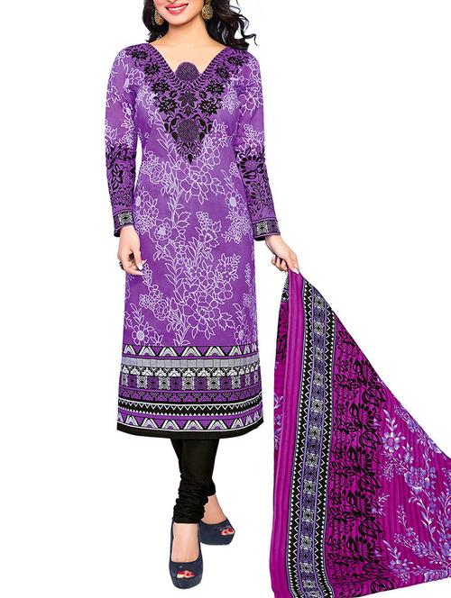 purple cotton unstitched suit - 11825510 - Very Small Image - 1