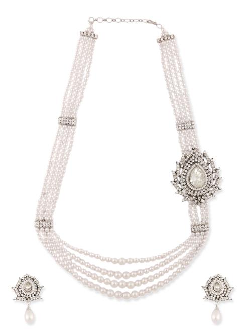 white gold plated necklace & earrings - 11826418 - Very Small Image - 1