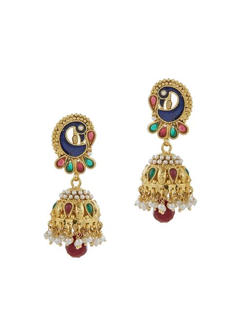 multi colored brass jhumka earrings - 11827255 - Very Small Image - 1