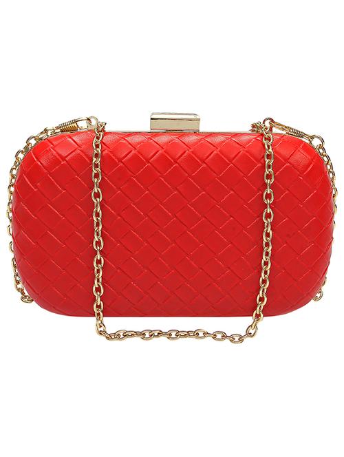 solid red leatherette textured clutch - 11828289 - Very Small Image - 1