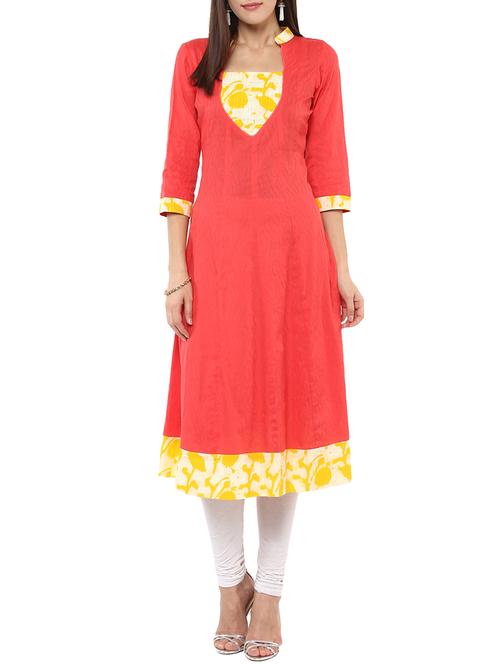red cotton a-line kurta - 11828456 - Very Small Image - 1