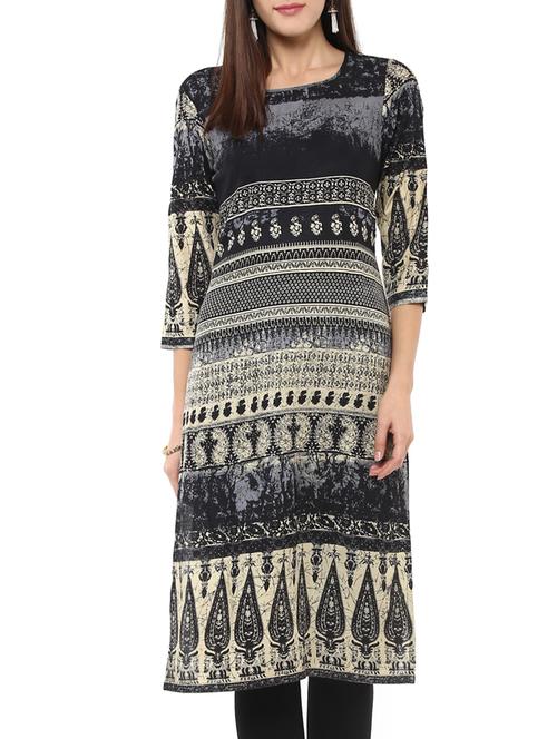 black cotton long kurta - 11828458 - Very Small Image - 1