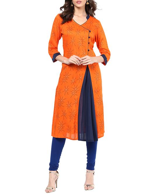 orange rayon flared kurta - 11828465 - Very Small Image - 1