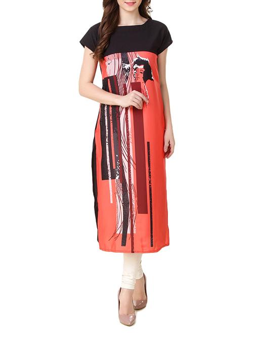 orange crepe aline kurti - 11828518 - Very Small Image - 1