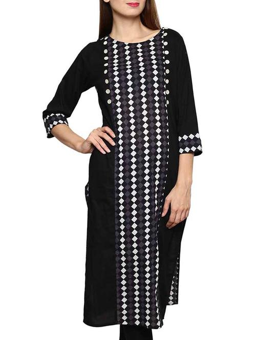 black cotton printed straight kurta - 11831793 - Very Small Image - 1
