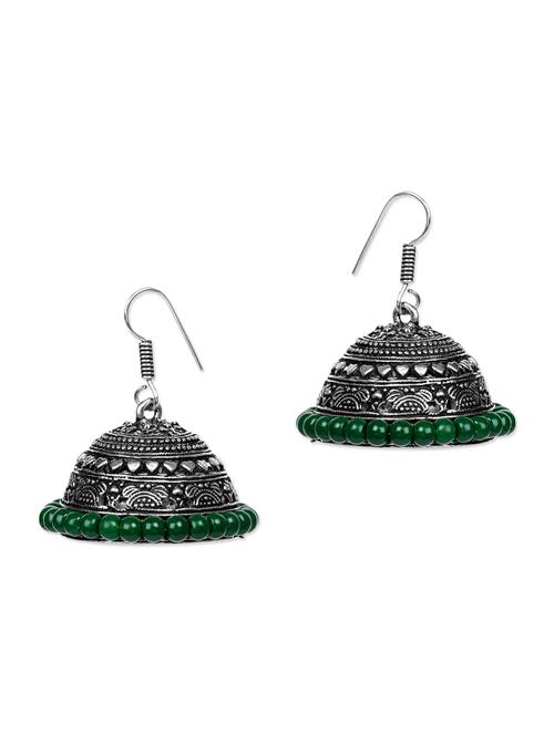 green metal jhumki earring - 11831796 - Very Small Image - 1