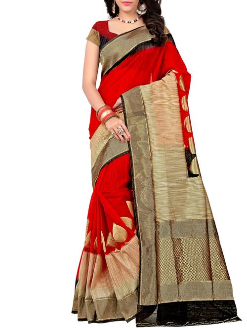 red banarasi nylon saree with blouse - 11832621 - Very Small Image - 1