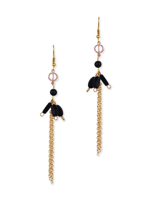 black and golden metal drop earring - 11835384 - Very Small Image - 1