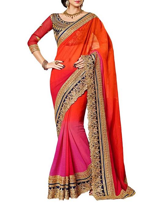orange and pink georgette saree with blouse - 11838640 - Very Small Image - 1