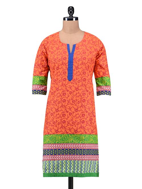 orange cotton printed kurti - 1184118 - Very Small Image - 1