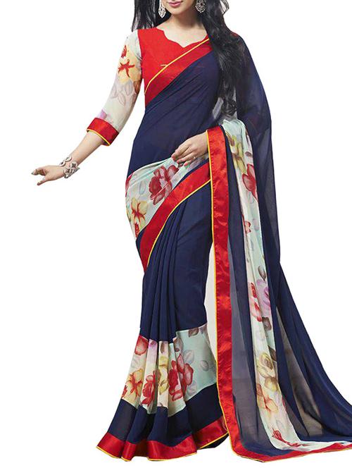 multi colored georgette saree with blouse - 11845260 - Very Small Image - 1