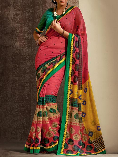 multi colored linen saree with blouse - 11845410 - Very Small Image - 1