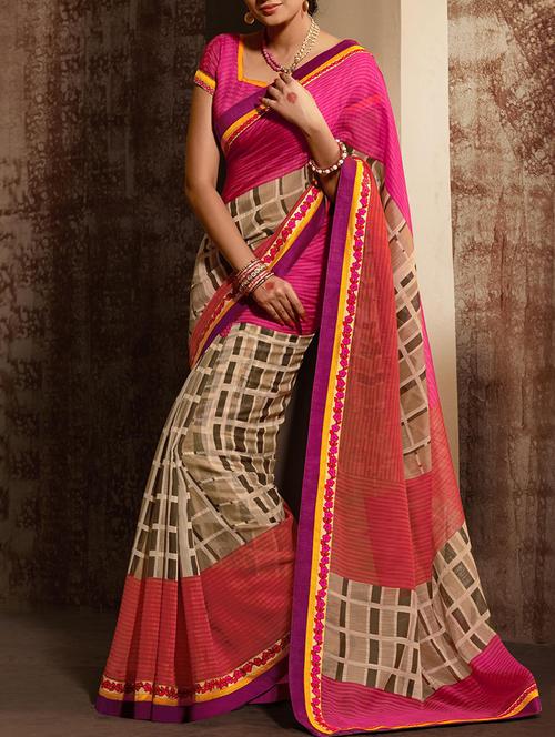 multi colored linen saree with blouse - 11845414 - Very Small Image - 1