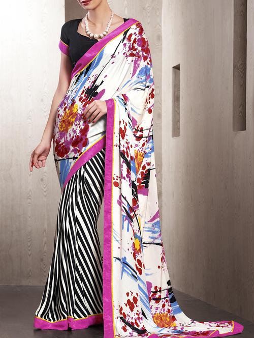 multi colored crepe saree with blouse - 11845522 - Very Small Image - 1