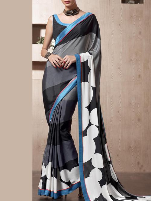 multi colored crepe saree with blouse - 11845527 - Very Small Image - 1