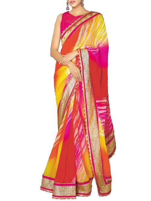 multi colored georgette printed saree with blouse - 11851985 - Very Small Image - 1