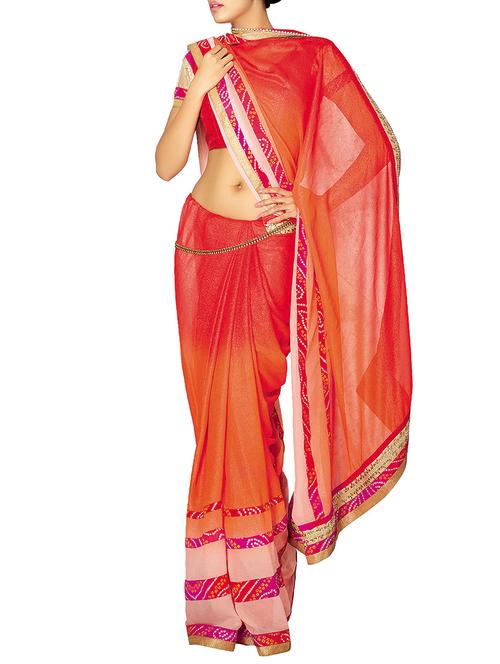 orange georgette ombre saree with blouse - 11851994 - Very Small Image - 1
