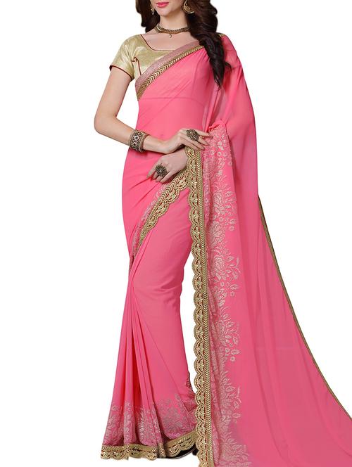 pink faux georgette embroidered saree with blouse - 11852036 - Very Small Image - 1