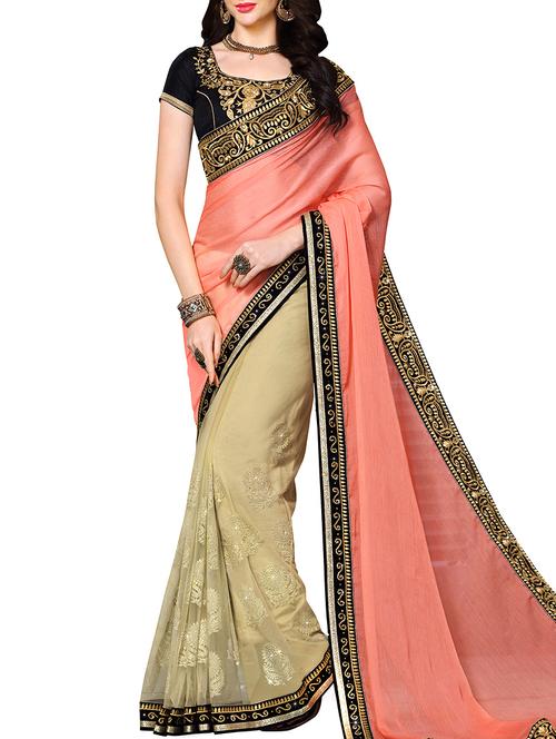 pink and beige chiffon half & half saree with blouse - 11852039 - Very Small Image - 1