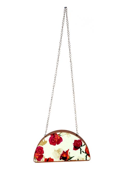 beige leatherette floral printed clutch with sling - 11853380 - Very Small Image - 1