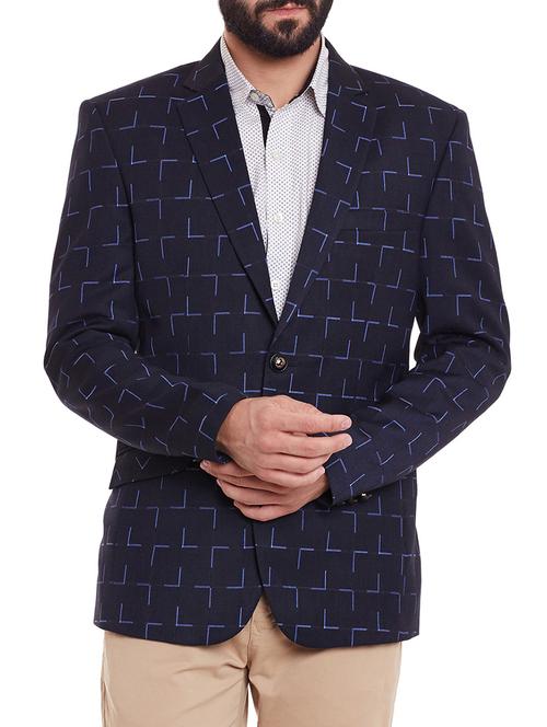 navy blue wool & polyester blend casual blazer - 11853973 - Very Small Image - 1