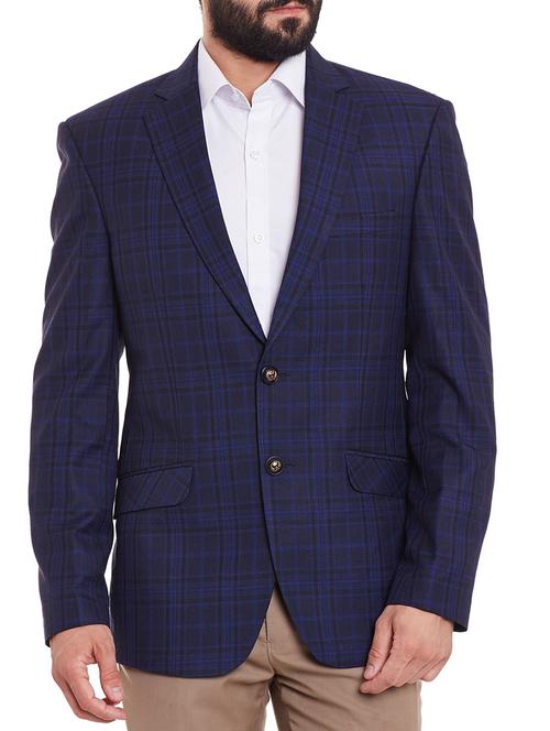 navy blue wool & polyester blend casual blazer - 11853974 - Very Small Image - 1