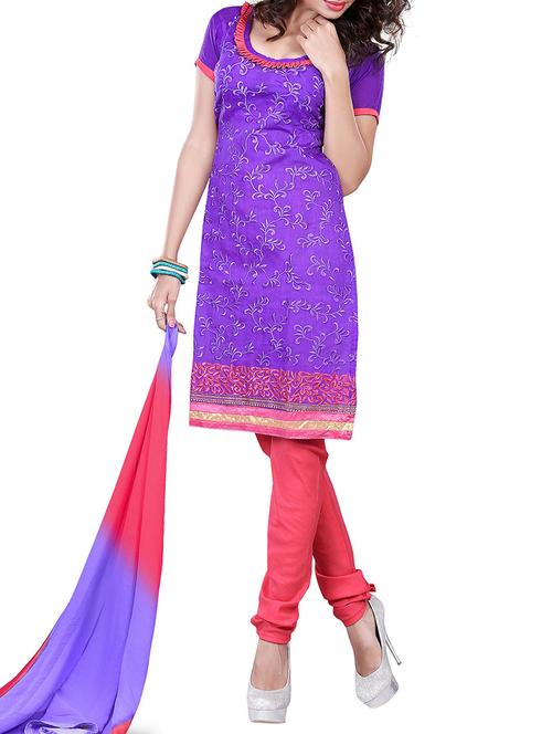 purple embroidered cotton un-stitched suit set - 11855101 - Very Small Image - 1