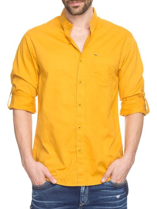 solid yellow cotton casual shirt - 11855201 - Very Small Image - 1