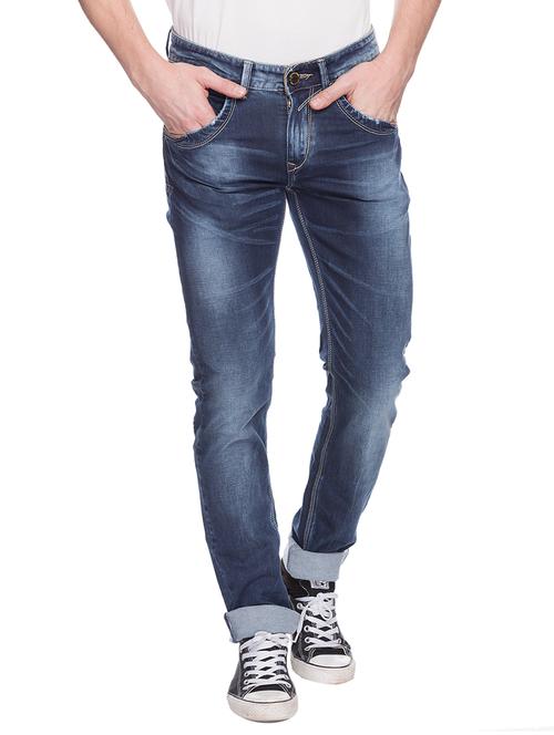 spykar mens mid blue skinny fit low rise jeans (actif) - 11855340 - Very Small Image - 1