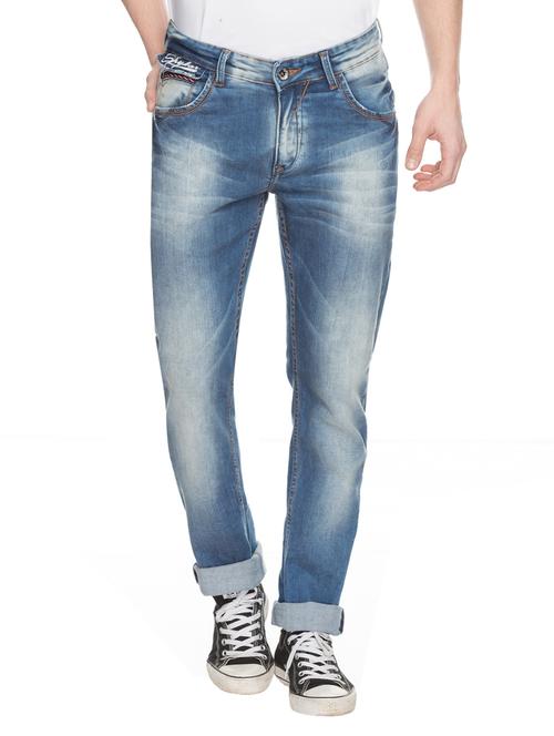 spykar mens mid blue skinny fit low rise jeans (actif) - 11855344 - Very Small Image - 1
