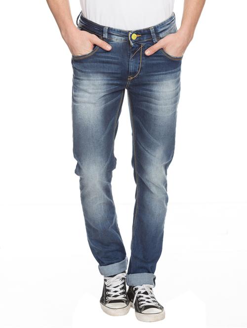 spykar mens blue skinny fit low rise jeans (actif) - 11855345 - Very Small Image - 1