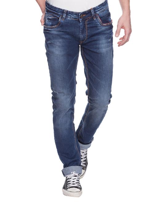 spykar mens mid blue skinny fit low rise jeans (actif) - 11855346 - Very Small Image - 1