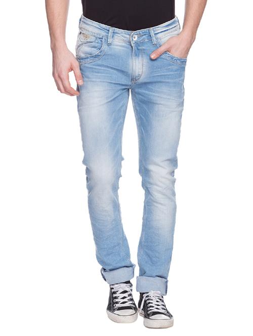 spykar mens mid blue skinny fit low rise jeans (actif) - 11855350 - Very Small Image - 1