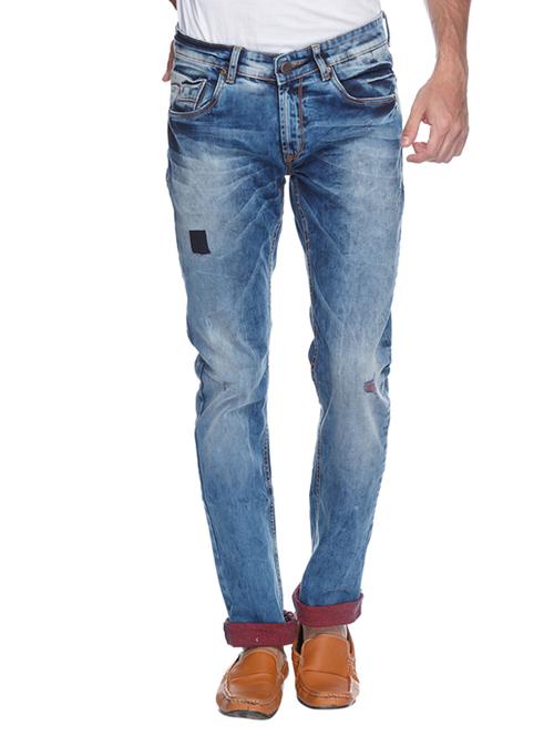 spykar mens dark blue skinny fit low rise jeans (actif) - 11855352 - Very Small Image - 1