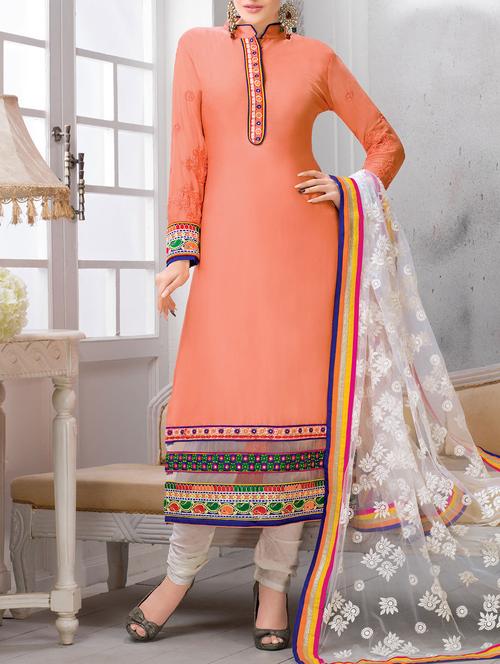 orange cotton unstitched suit - 11856166 - Very Small Image - 1
