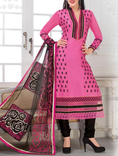 pink cotton unstitched suit - 11856169 - Very Small Image - 1
