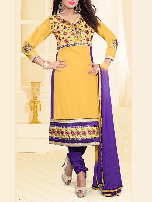 yellow cotton unstitched suit - 11856180 - Very Small Image - 1